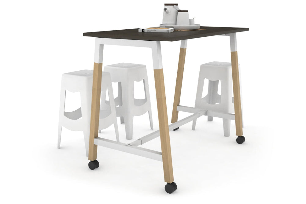 Quadro A Legs Counter Table Wood Legs Cross Beam - 925H [1400L x 700W]-white leg dark oak wheels
