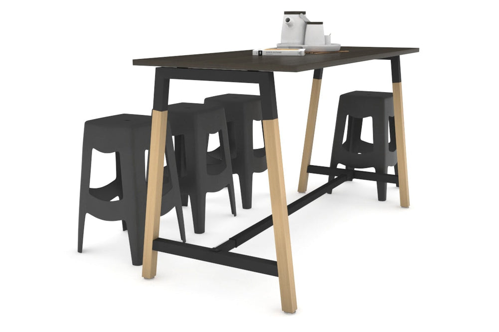 Quadro A Legs Counter Table Wood Legs Cross Beam - 925H [1600L x 700W]-black leg dark oak none