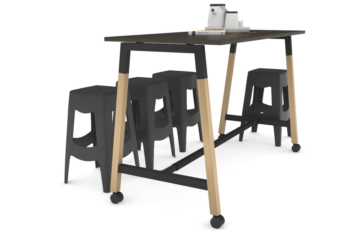 Quadro A Legs Counter Table Wood Legs Cross Beam - 925H [1600L x 700W]-black leg dark oak wheels
