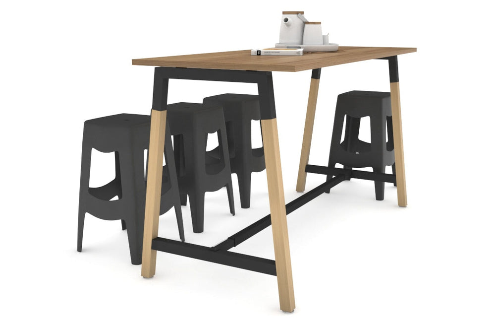 Quadro A Legs Counter Table Wood Legs Cross Beam - 925H [1600L x 700W]-black leg salvage oak none