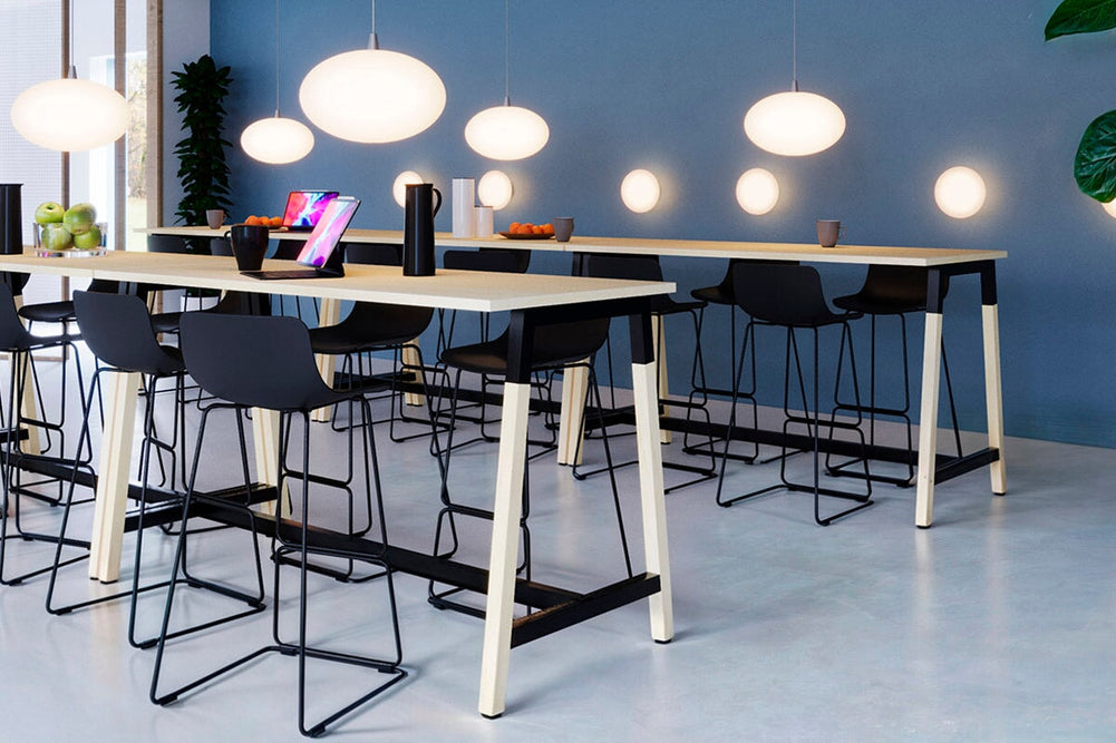 Quadro A Legs Counter Table Wood Legs Cross Beam - 925H [1600L x 700W]-black leg dark oak wheels