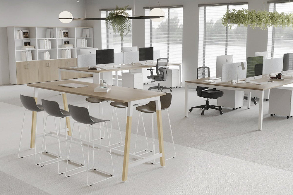 Quadro A Legs Counter Table Wood Legs Cross Beam - 925H [1600L x 700W]-black leg dark oak wheels