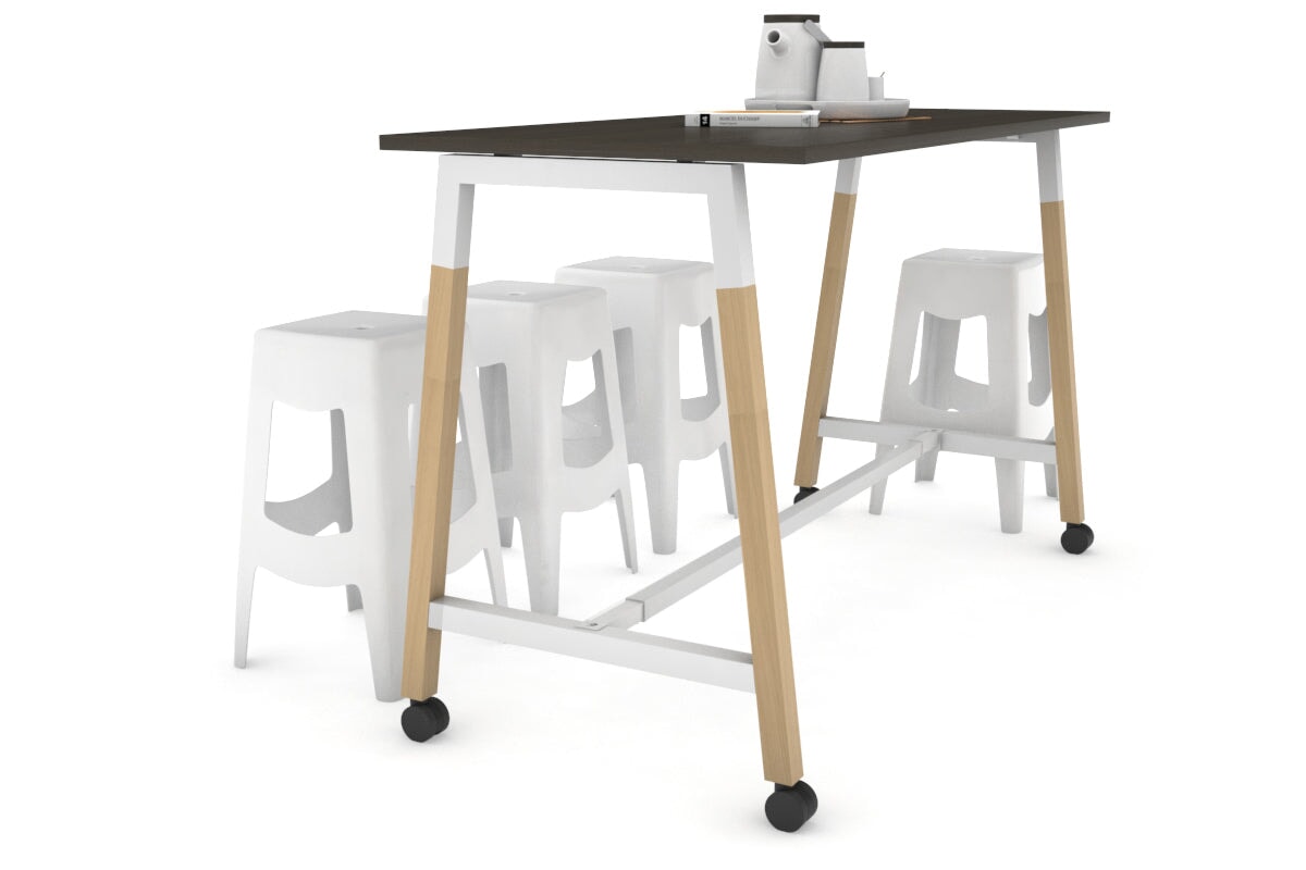Quadro A Legs Counter Table Wood Legs Cross Beam - 925H [1600L x 700W]-white leg dark oak wheels