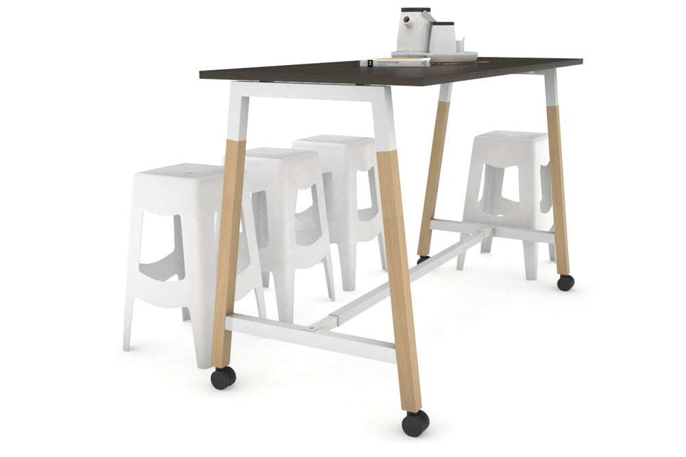 Quadro A Legs Counter Table Wood Legs Cross Beam - 925H [1800L x 700W]-white leg dark oak wheels