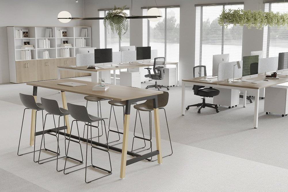 Quadro A Legs Counter Table Wood Legs Cross Beam - 925H [1800L x 700W]-black leg dark oak wheels