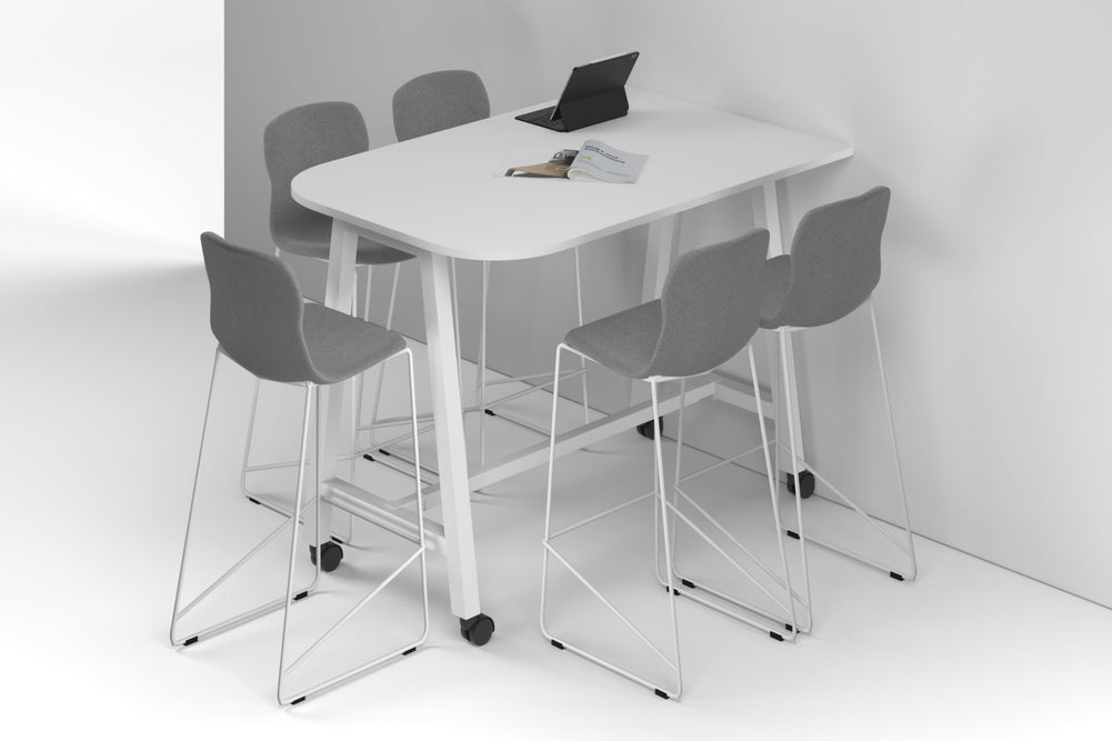 Quadro A Legs Half Counter Table - Large Rounded Corners [1500L x 1000W with Large Rounded Corners]-white leg white wheels