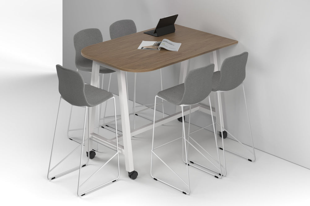 Quadro A Legs Half Counter Table - Large Rounded Corners [1500L x 1000W with Large Rounded Corners]-white leg salvage oak wheels