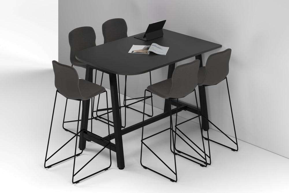 Quadro A Legs Half Counter Table - Large Rounded Corners [1500L x 1000W with Large Rounded Corners]-black leg black wood grain none