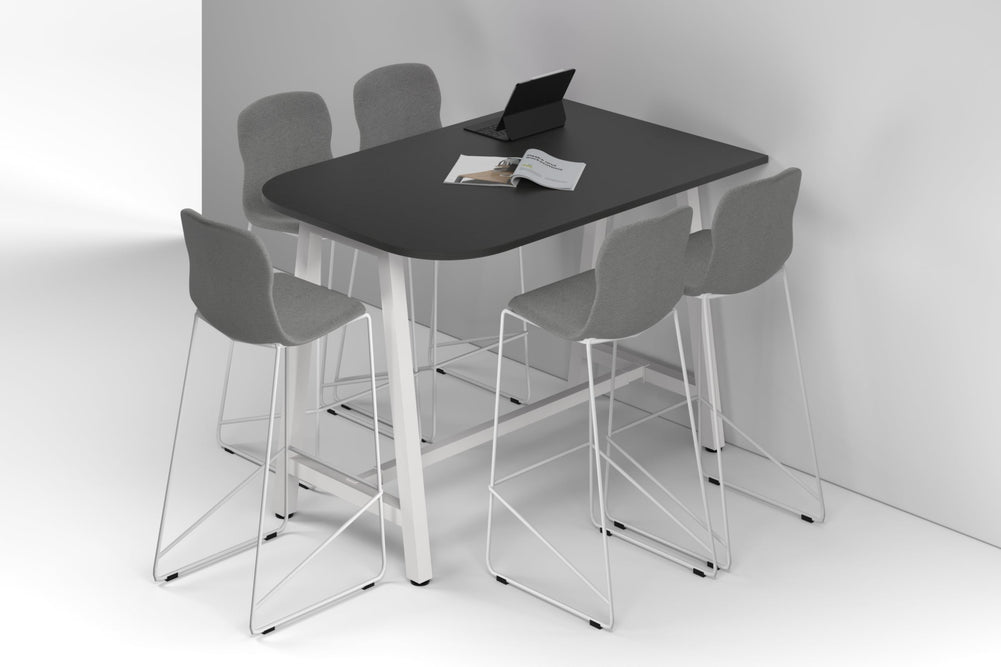 Quadro A Legs Half Counter Table - Large Rounded Corners [1500L x 1000W with Large Rounded Corners]-white leg black wood grain none