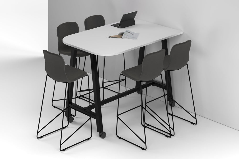 Quadro A Legs Half Counter Table - Large Rounded Corners [1500L x 1000W with Large Rounded Corners]-black leg white wheels