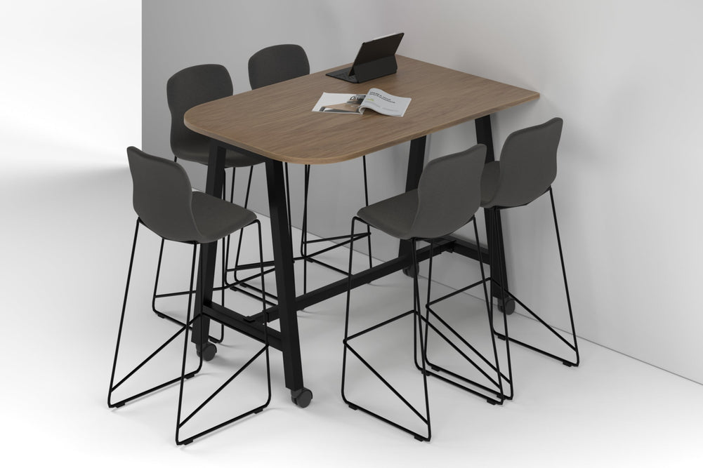 Quadro A Legs Half Counter Table - Large Rounded Corners [1500L x 1000W with Large Rounded Corners]-black leg salvage oak wheels