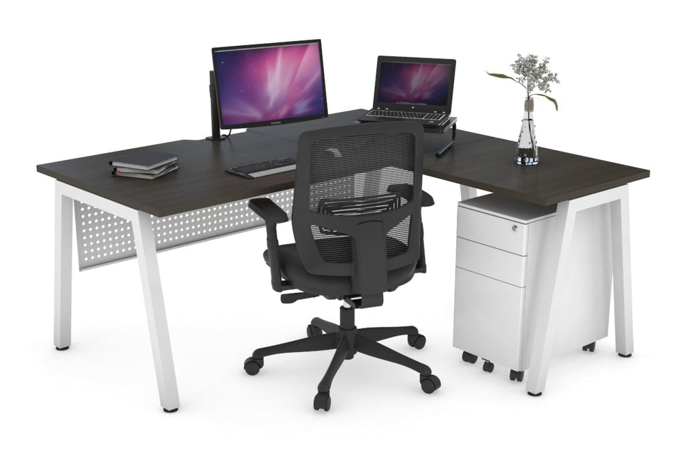 Quadro A Legs L-Shaped Corner Office Desk [1400L x 1550W with Cable Scallop]-white leg dark oak white modesty