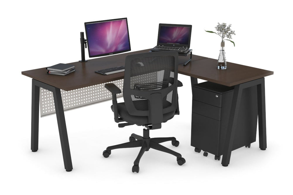 Quadro A Legs L-Shaped Corner Office Desk [1800L x 1450W]-black leg dark oak black modesty