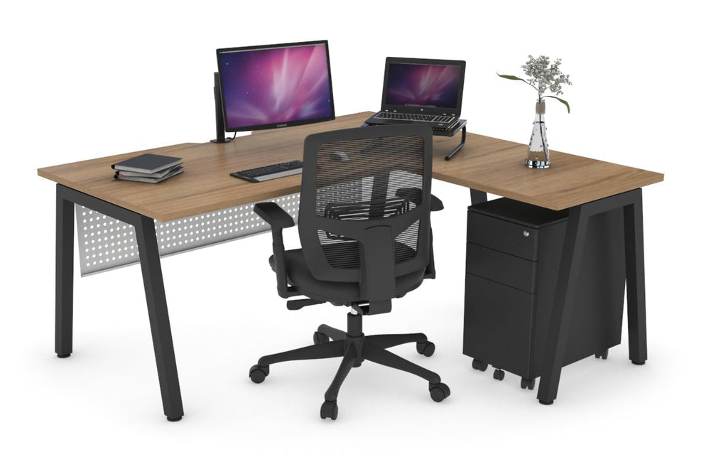 Quadro A Legs L-Shaped Corner Office Desk [1800L x 1800W with Cable Scallop]-black leg salvage oak white modesty