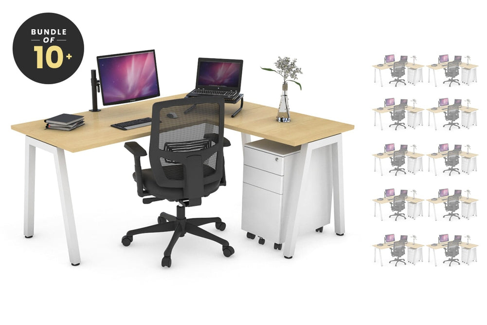 Quadro A Legs L-Shaped Corner Office Desk [1400L x 1450W]-white leg maple none