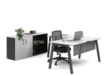 Quadro A Legs L-Shaped Executive Setting - Black Legs [1800L x 1700W] Jasonl white uniform 2 door + open bookcase none