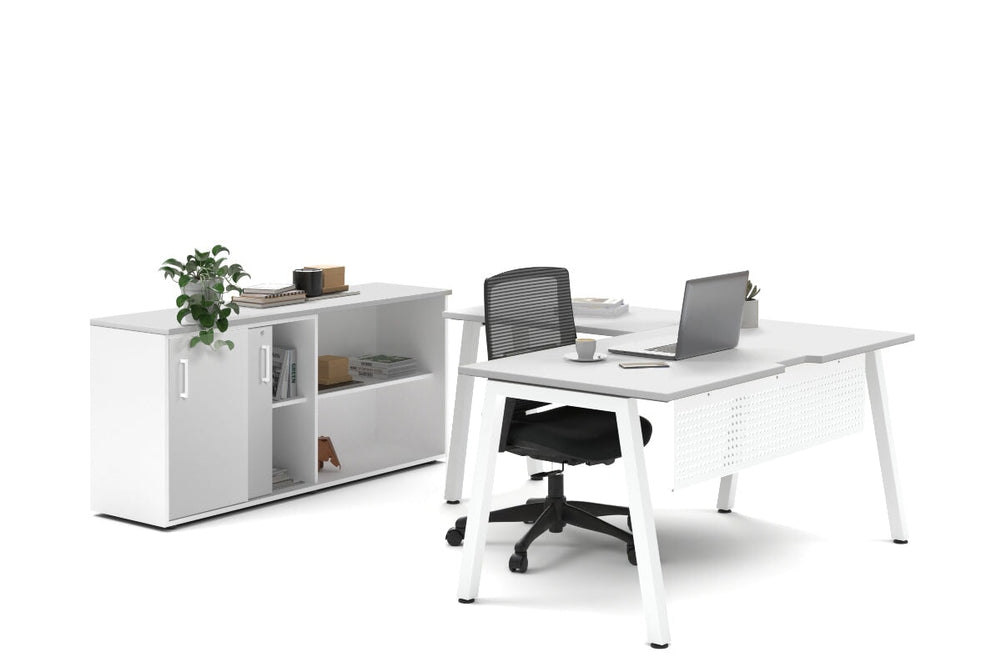 Quadro A Legs L-Shaped Executive Setting - White Legs [1600L x 1700W]-white sliding 2 door + open bookcase none