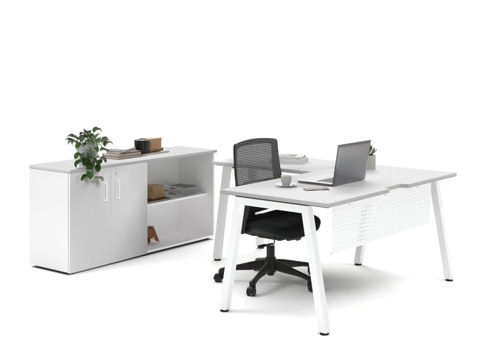 Quadro A Legs L-Shaped Executive Setting - White Legs [1600L x 1800W with Cable Scallop] Jasonl white uniform 2 door + open bookcase none