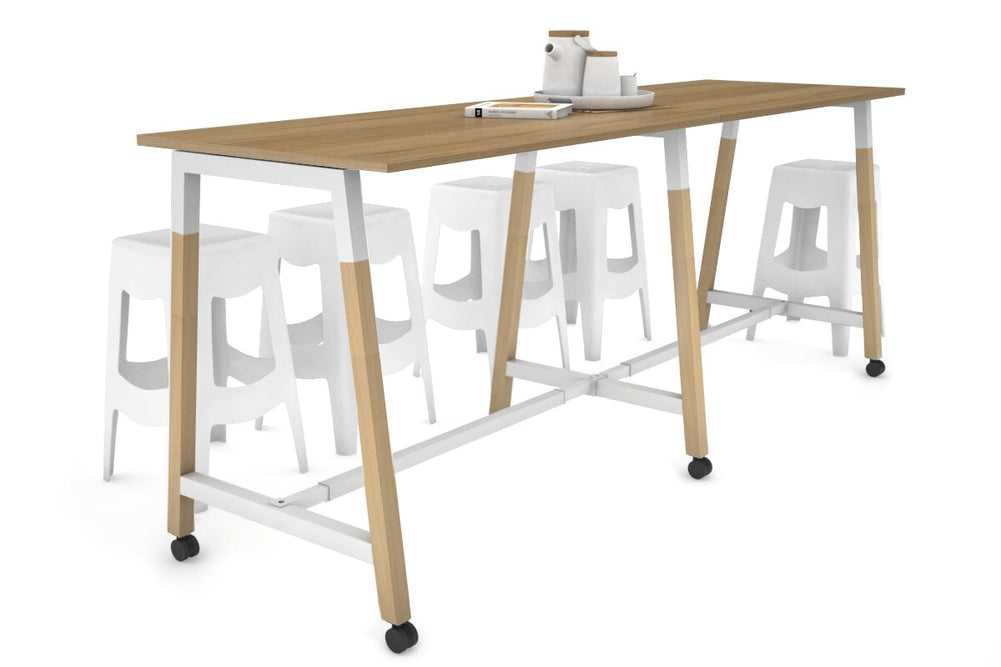 Quadro A Legs Large Counter Table - Wood Legs Cross Beam [2400L x 700W]-white leg salvage oak wheels