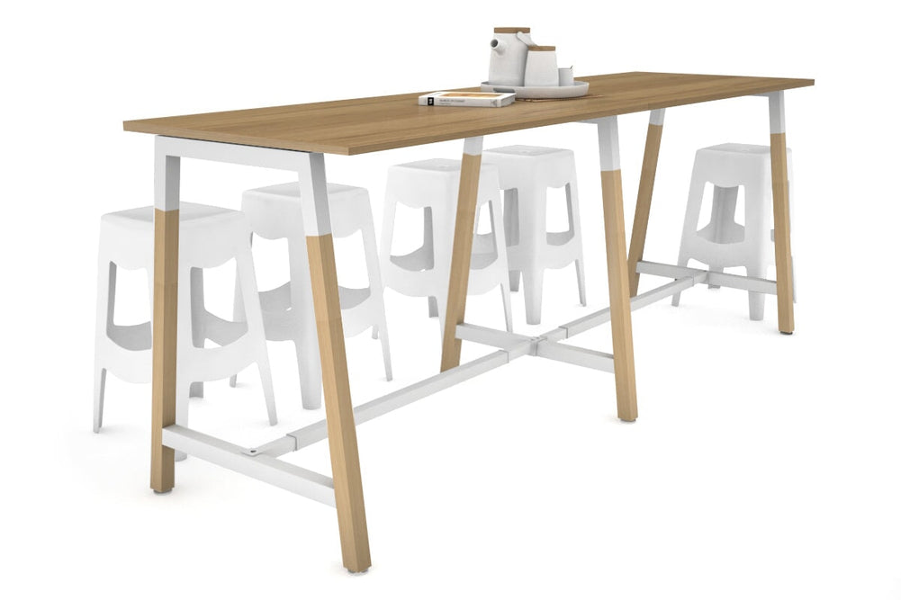 Quadro A Legs Large Counter Table - Wood Legs Cross Beam [2400L x 700W]-white leg salvage oak none