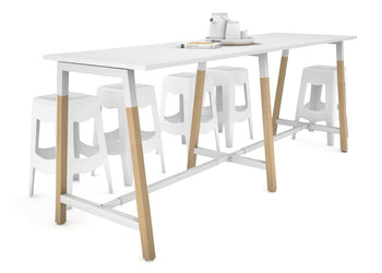 Quadro A Legs Large Counter Table - Wood Legs Cross Beam [2800L x 700W] Jasonl white leg white none