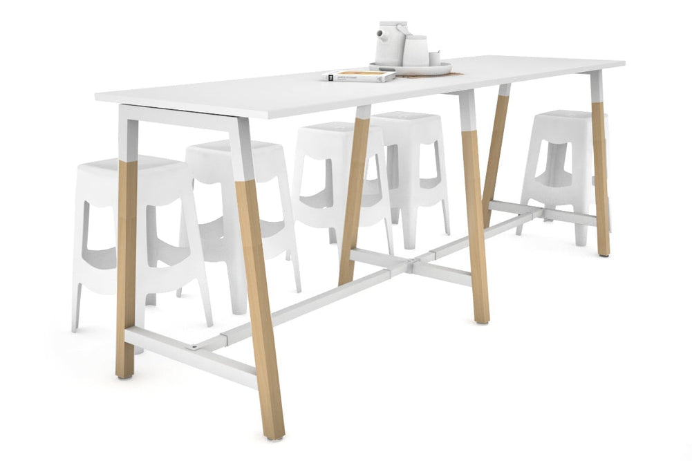 Quadro A Legs Large Counter Table - Wood Legs Cross Beam [2400L x 700W]-white leg white none