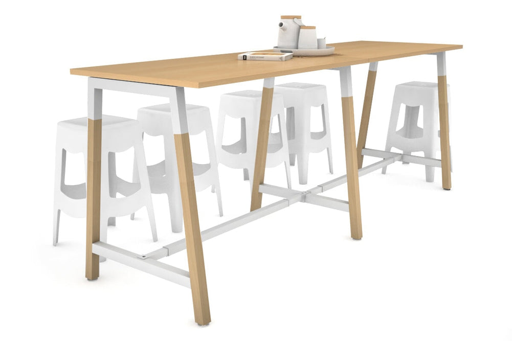 Quadro A Legs Large Counter Table - Wood Legs Cross Beam [2400L x 700W]-white leg maple none
