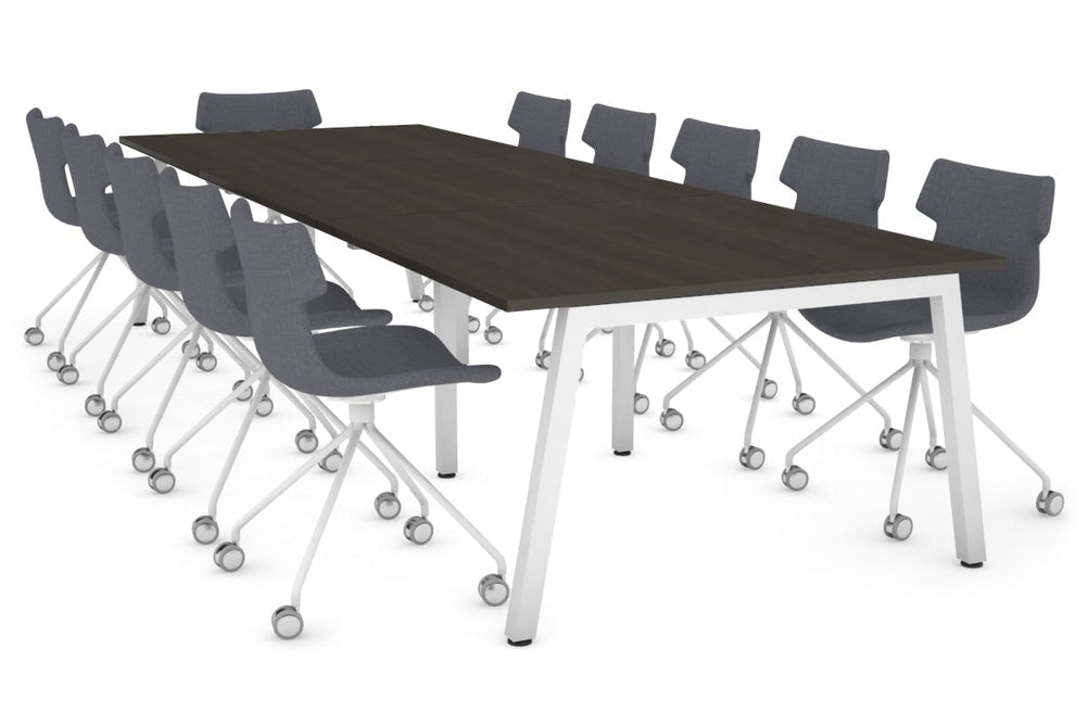 Quadro A Legs Modern Boardroom Table [3600L x 1200W]-white leg dark oak 