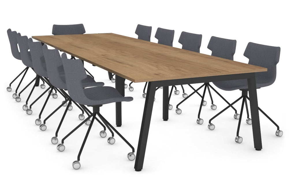 Quadro A Legs Modern Boardroom Table [3600L x 1200W]-black leg salvage oak 