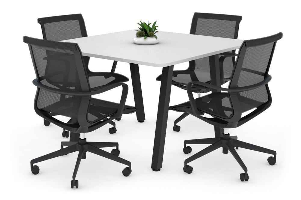 Quadro A Legs Modern Boardroom Table - Rounded Corners [1100L x 1100W with Rounded Corners]-black leg white 