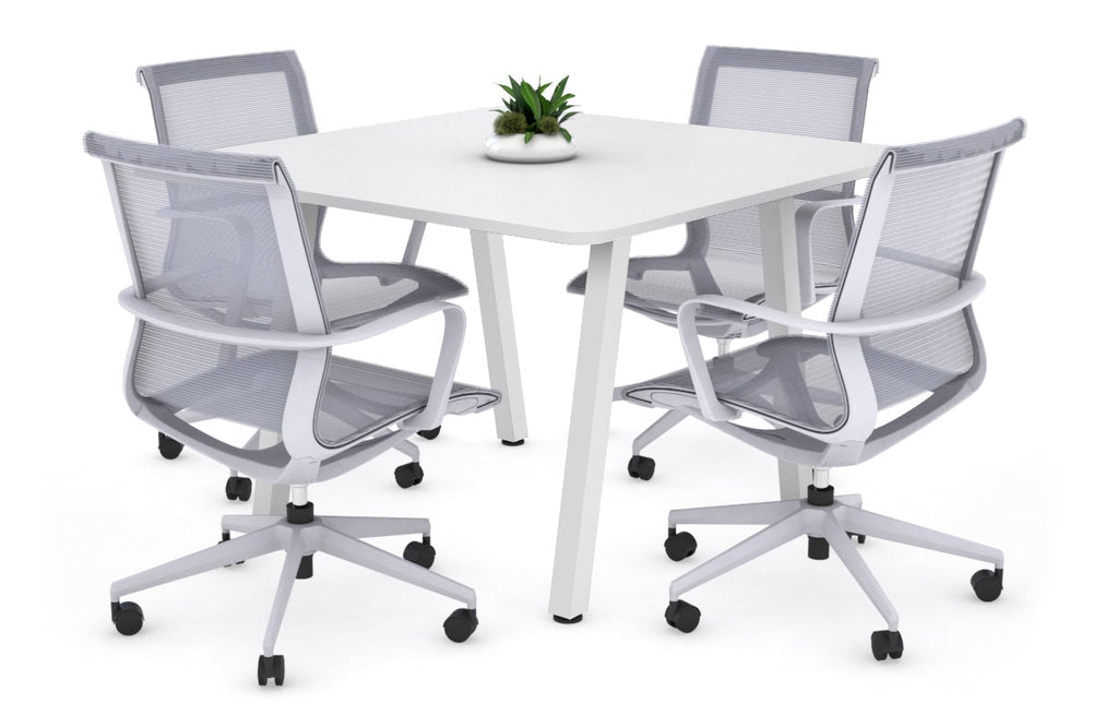Quadro A Legs Modern Boardroom Table - Rounded Corners [1100L x 1100W with Rounded Corners]-white leg white 