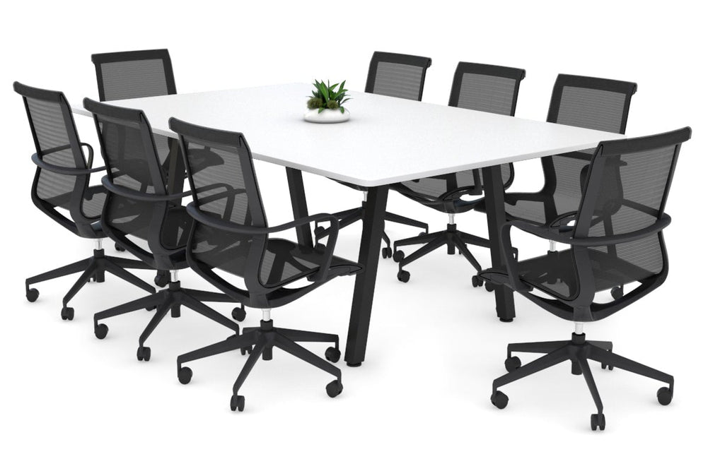 Quadro A Legs Modern Boardroom Table - Rounded Corners [1800L x 1100W with Rounded Corners]-black leg white 