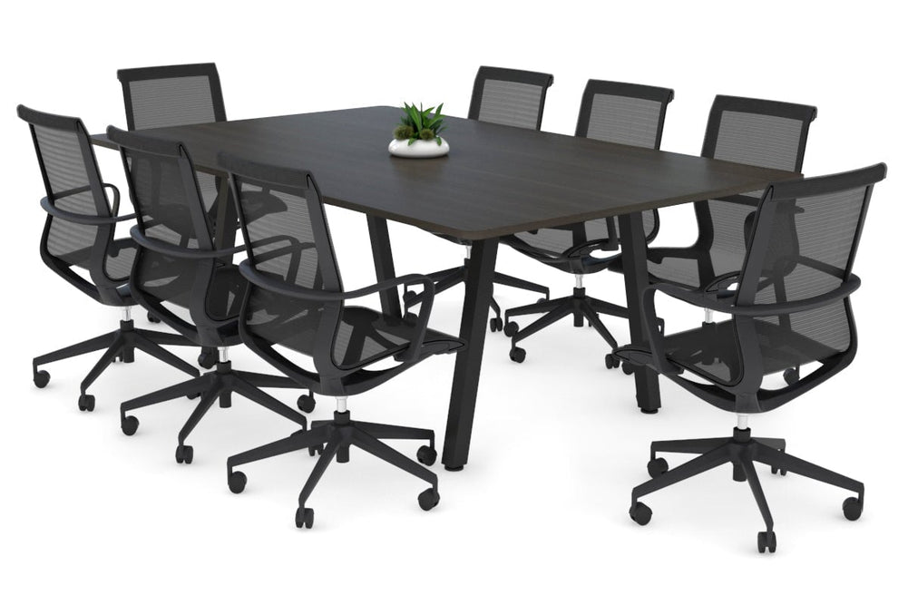 Quadro A Legs Modern Boardroom Table - Rounded Corners [1800L x 1100W with Rounded Corners]-black leg dark oak 