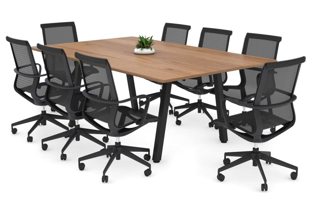 Quadro A Legs Modern Boardroom Table - Rounded Corners [1800L x 1100W with Rounded Corners]-black leg salvage oak 