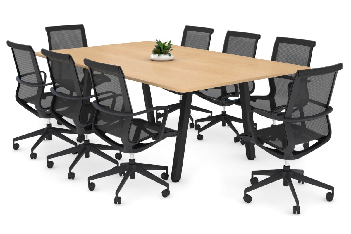 Quadro A Legs Modern Boardroom Table - Rounded Corners [1800L x 1100W with Rounded Corners] Jasonl black leg maple 