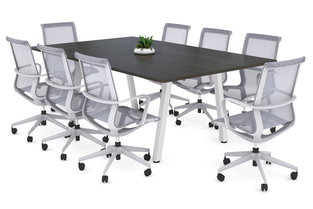 Quadro A Legs Modern Boardroom Table - Rounded Corners [1800L x 1100W with Rounded Corners]-white leg dark oak 