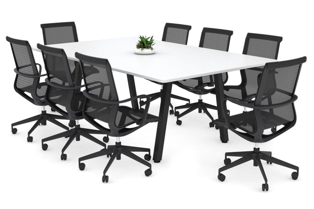 Quadro A Legs Modern Boardroom Table - Rounded Corners [1800L x 1100W with Rounded Corners]-black leg white 
