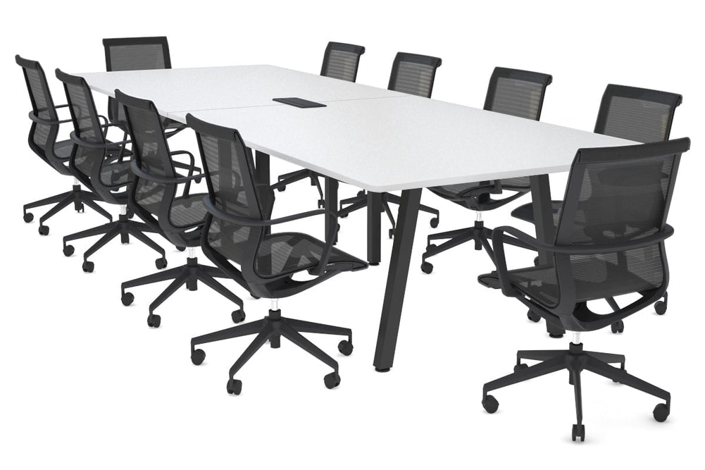 Quadro A Legs Modern Boardroom Table - Rounded Corners [3200L x 1100W with Rounded Corners]-black leg white power box