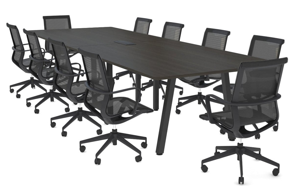 Quadro A Legs Modern Boardroom Table - Rounded Corners [3200L x 1100W with Rounded Corners]-black leg dark oak power box