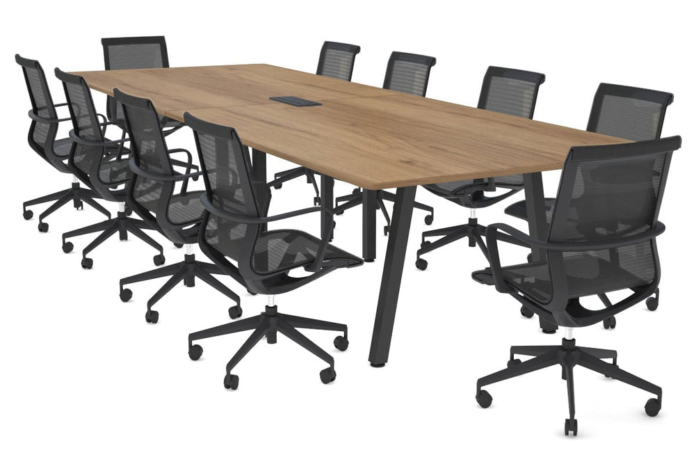 Quadro A Legs Modern Boardroom Table - Rounded Corners [3200L x 1100W with Rounded Corners]-black leg salvage oak power box