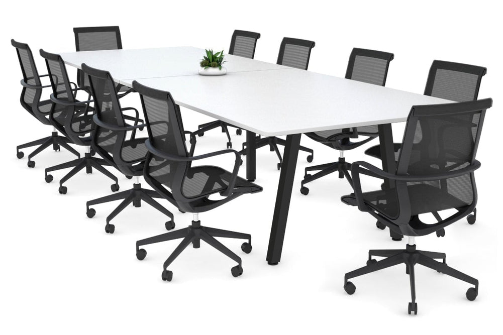 Quadro A Legs Modern Boardroom Table - Rounded Corners [3200L x 1100W with Rounded Corners]-black leg white none