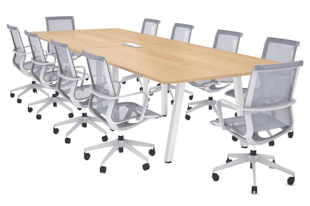 Quadro A Legs Modern Boardroom Table - Rounded Corners [3200L x 1100W with Rounded Corners]-white leg maple power box