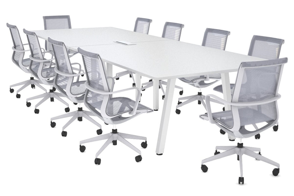 Quadro A Legs Modern Boardroom Table - Rounded Corners [3200L x 1100W with Rounded Corners]-white leg white power box