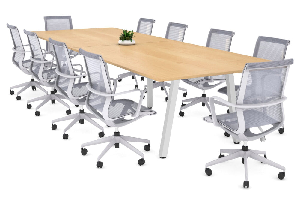 Quadro A Legs Modern Boardroom Table - Rounded Corners [3200L x 1100W with Rounded Corners]-white leg maple none