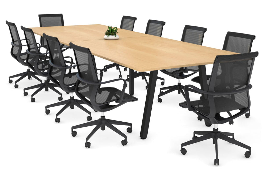 Quadro A Legs Modern Boardroom Table - Rounded Corners [3200L x 1100W with Rounded Corners]-black leg maple none