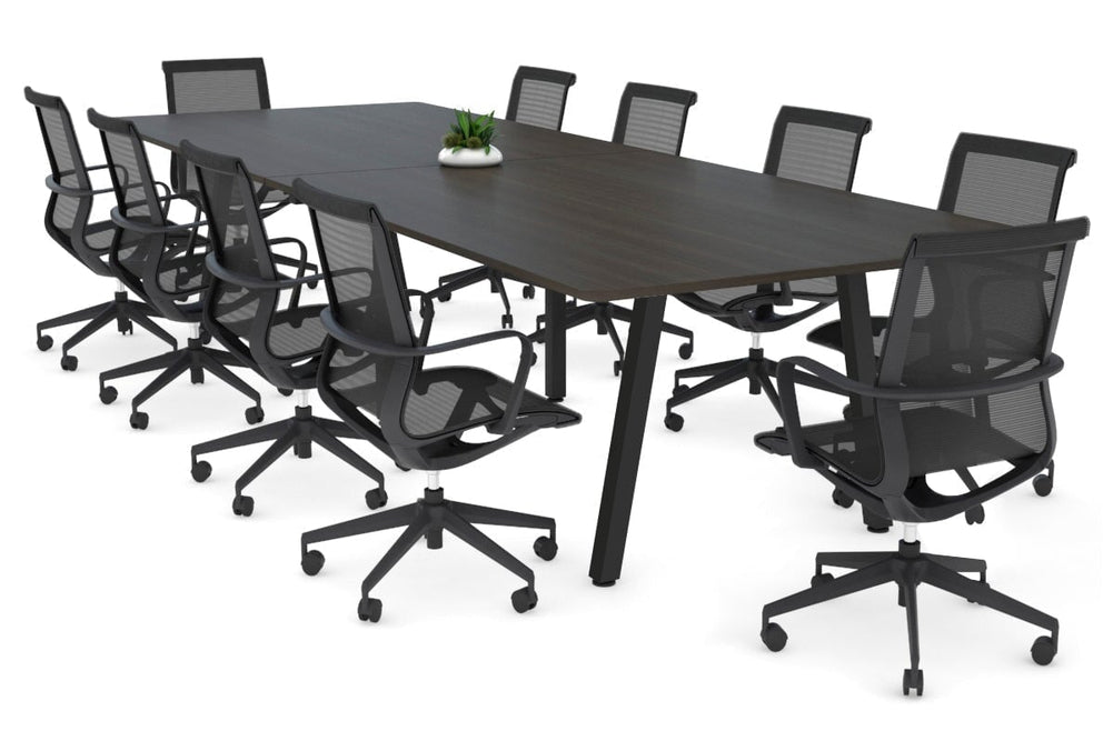 Quadro A Legs Modern Boardroom Table - Rounded Corners [3200L x 1100W with Rounded Corners]-black leg dark oak none