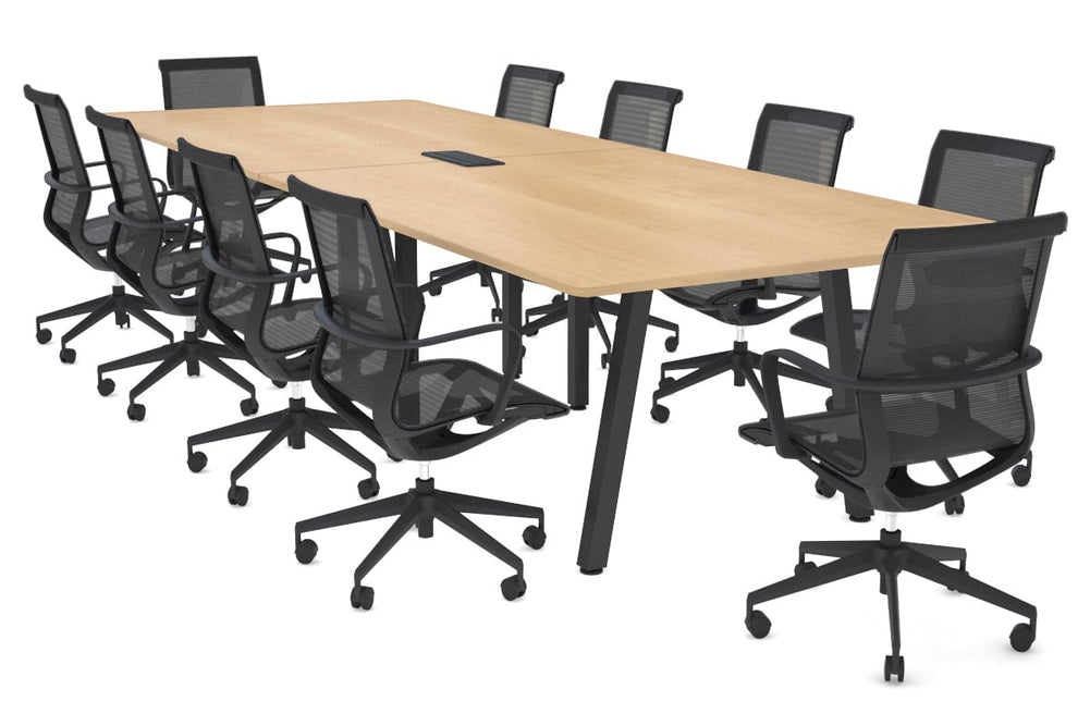 Quadro A Legs Modern Boardroom Table - Rounded Corners [3200L x 1100W with Rounded Corners]-black leg maple power box