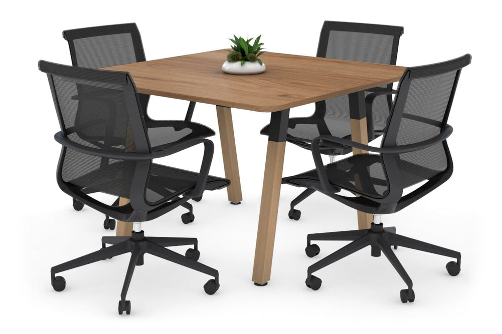 Quadro A Legs Modern Boardroom Table Wood Legs - Rounded Corners [1100L x 1100W with Rounded Corners]-black leg dark oak 