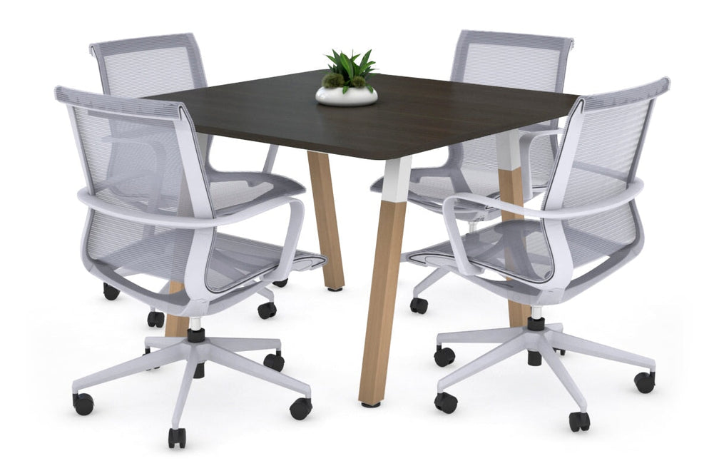 Quadro A Legs Modern Boardroom Table Wood Legs - Rounded Corners [1100L x 1100W with Rounded Corners]-white leg dark oak 