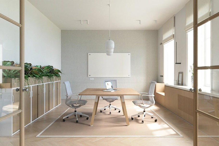 Environmental image of Quadro A Legs Modern Boardroom Table Wood Legs - Rounded Corners [1100L x 1100W with Rounded Corners]